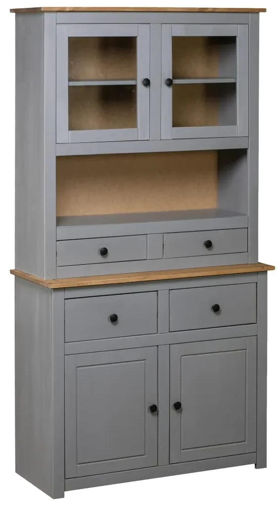Credenza grigia 93x40,5x180 cm in legno massello di pino panama