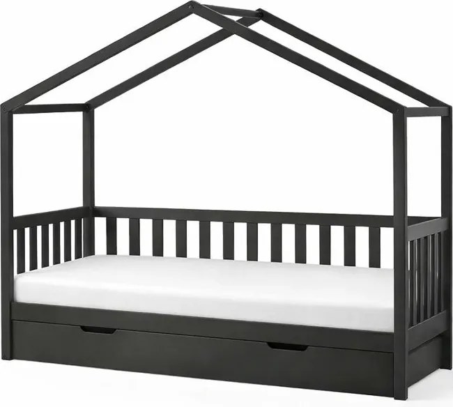 Letto per bambini in legno di pino antracite con letto estraibile e contenitore 90x200 cm DALLAS - Vipack