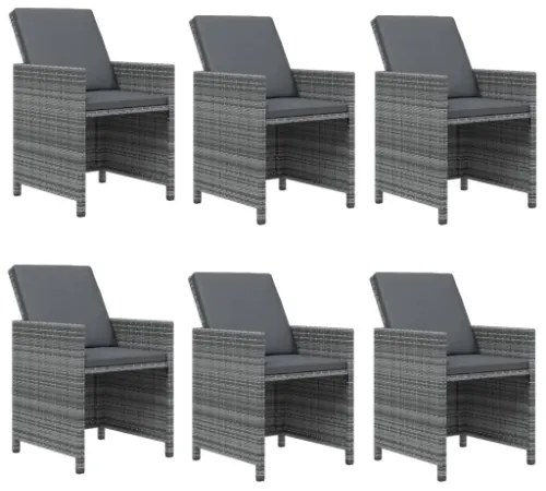 Set da Pranzo per Giardino 7pz con Cuscini in Polyrattan Grigio