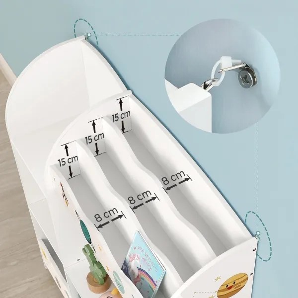 Libreria per bambini ANET con scatole in tessuto bianco