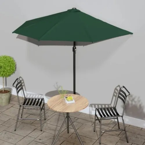 Ombrellone da Balcone Palo in Alluminio Verde 270x144 cm a Metà