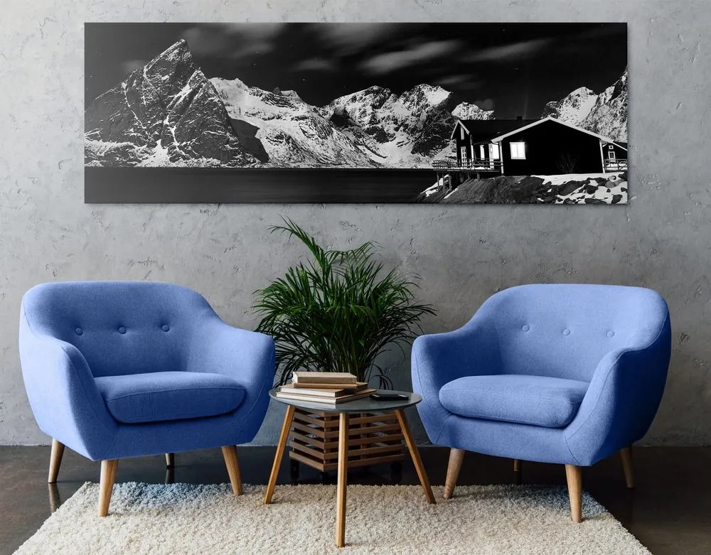 Quadro su tela – Paesaggio notturno in Norvegia in bianco e nero