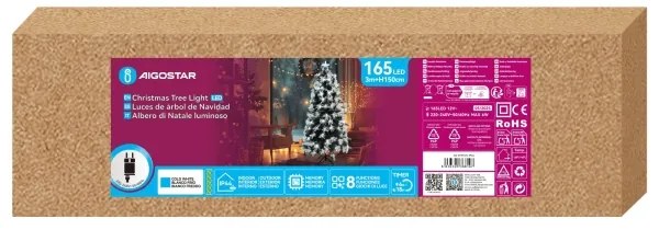 Aigostar - LED albero di Natale da esterno 165 LED/6 W/230 V/8 funzioni 150 cm IP44 bianco freddo