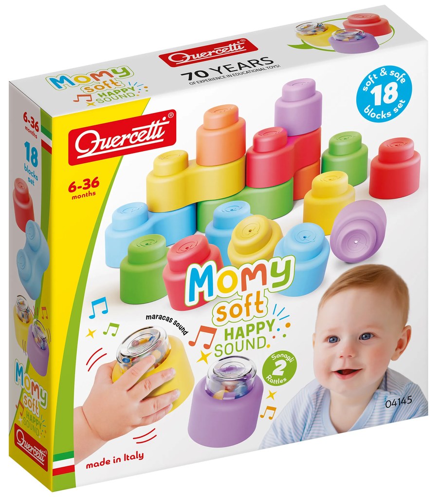 Momy Soft Happy Sound - mattoncini morbidi + 2 mattoncini sonori - 18 pz