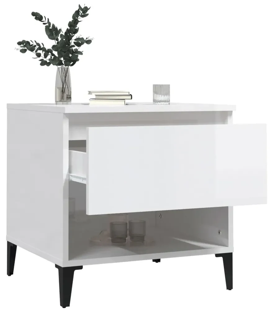 Tavolini 2pz bianco lucido 50x46x50 cm in legno multistrato