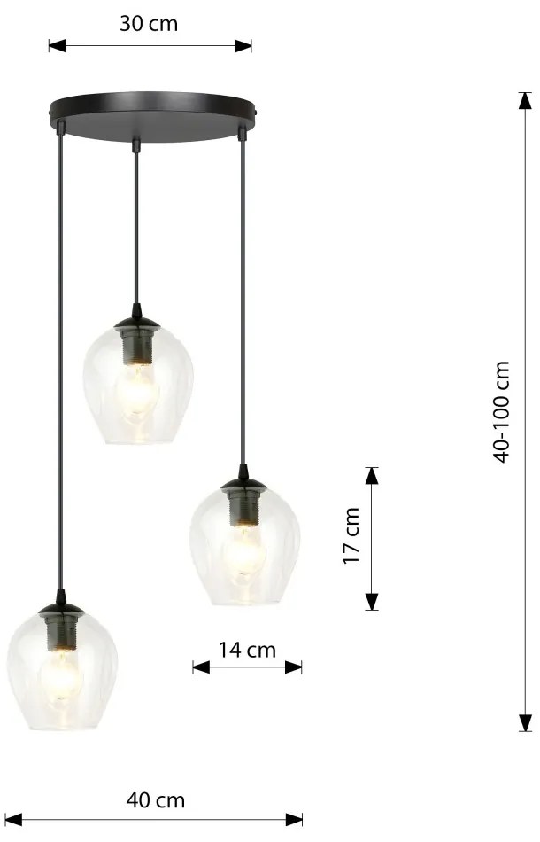Lampadario a Sospensione in Acciaio e Vetro ISTAR 3 BL PREMIUM 3xE27 Colore delle Sfere Trasparente