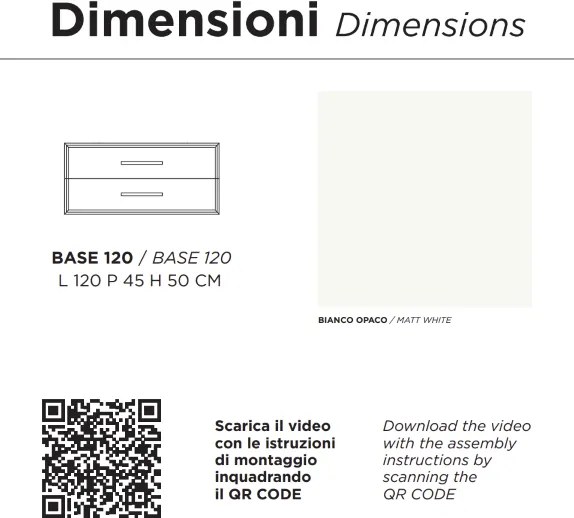 Mobile da bagno sospeso moderno base 120 CLASSIC con 2 cassetti e lavabo, BIANCO OPACO