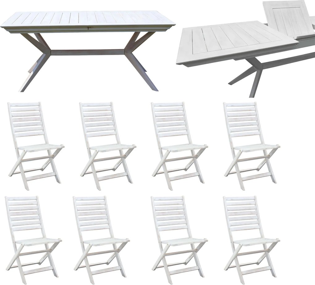 CAESAR - set tavolo in legno massiccio di acacia con 8 sedie Sortis