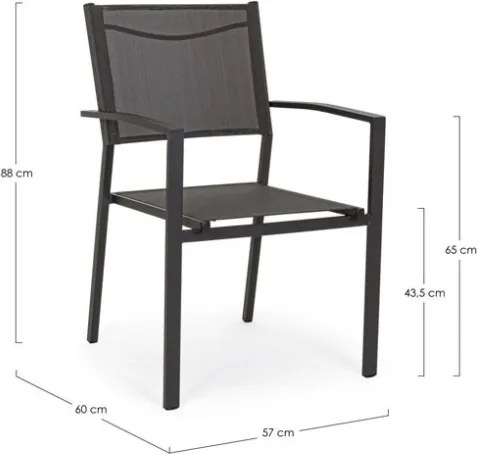 Sedia Da Esterno In Alluminio E Textilene Antracite Con Braccioli Hilde Bizzotto