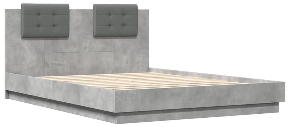 Giroletto con testiera e led grigio cemento 140x200 cm
