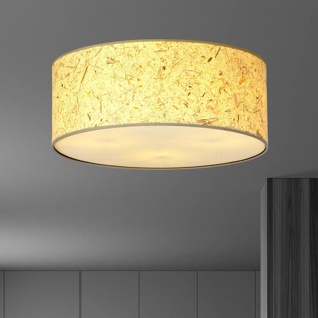Plafoniera Minimal 3 Luci Drago In Acciaio Bianco E Beige Effetto Sughero