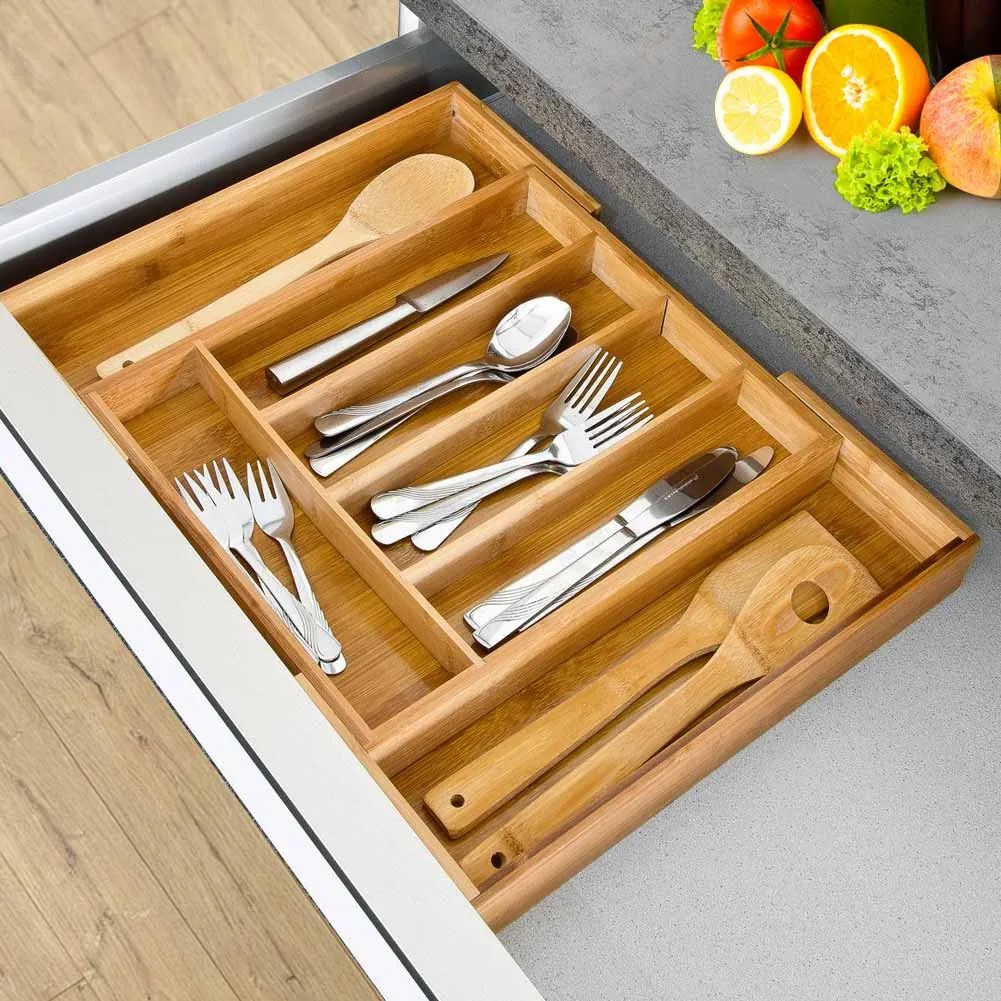 Portaposate Estensibile da Cassetto Cucina Porta Posate in Legno Bambù 37x31cm...