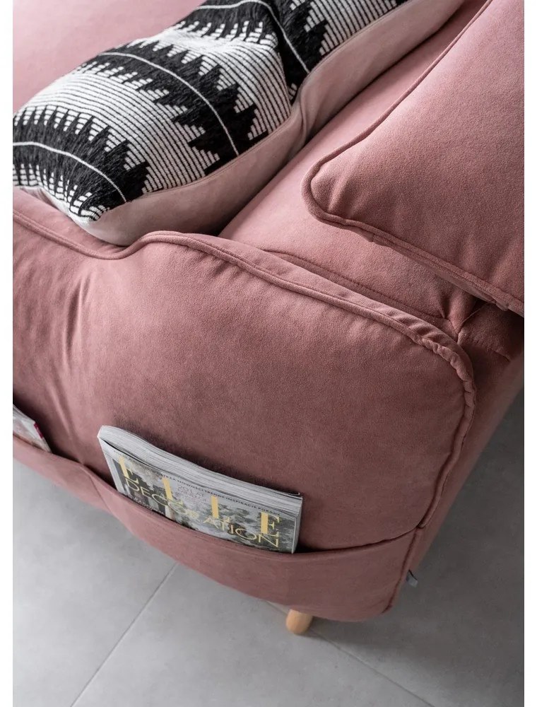 Divano letto angolare in velluto rosa chiaro (angolo sinistro) Sweet Harmony - Miuform