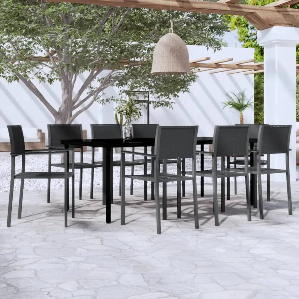 Set da pranzo da giardino 9 pz nero