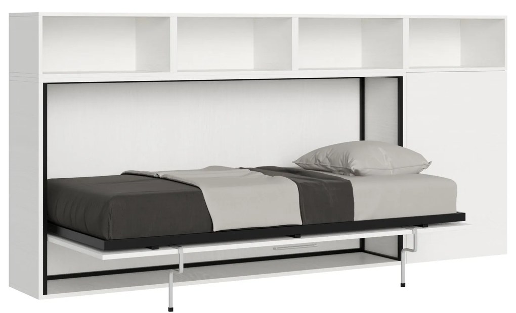 Letto a scomparsa singolo orizzontale Kando con materasso e composizioni disponibili, A / Incluso