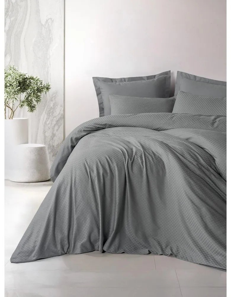 Set copripiumino e federa grigio in cotone renforcé per letto matrimoniale ed esteso 240x220 cm Checkered – Mila Home Luxury