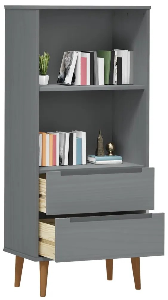 Libreria MOLDE Grigia 60x35x133,5 cm in Legno Massello di Pino