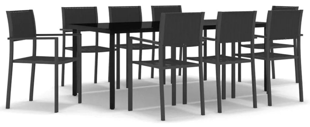 Set da pranzo da giardino 9 pz nero