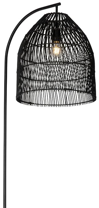 Lampada da terra rustica nera con rattan - Sam