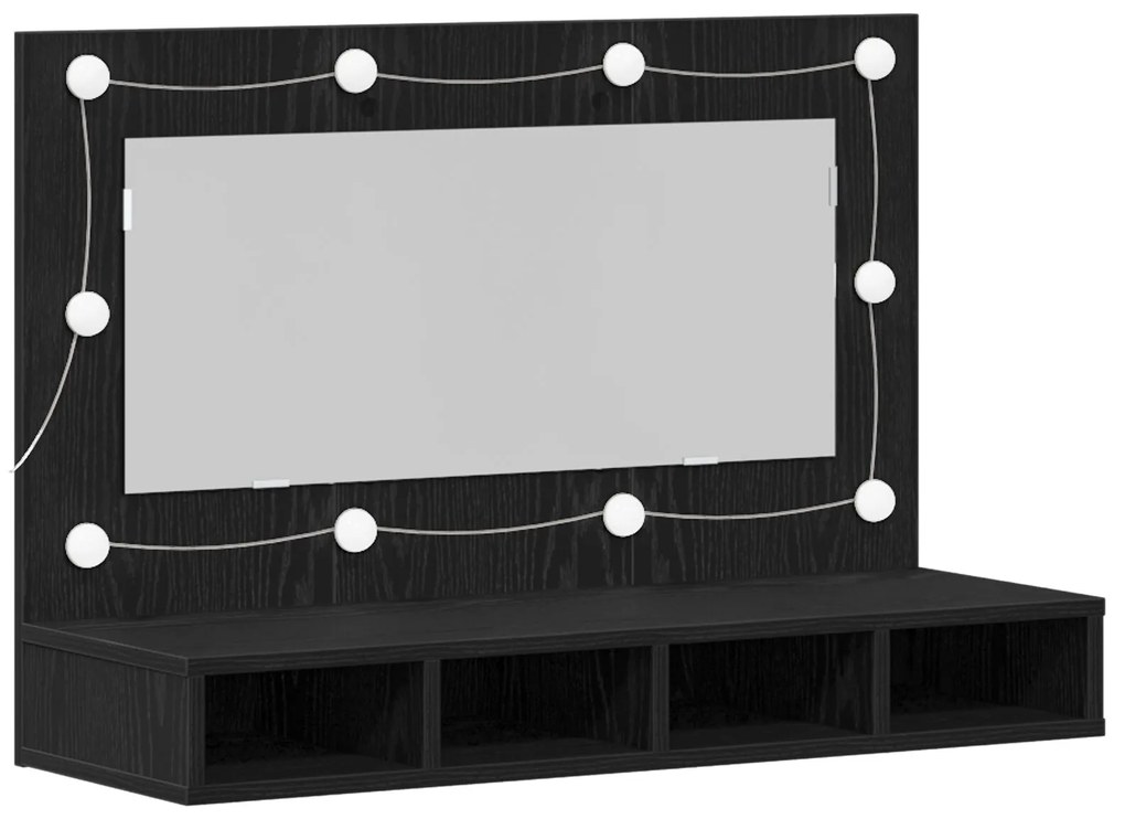 Armadio specchio led in rovere nero - 90x31,5x62 cm