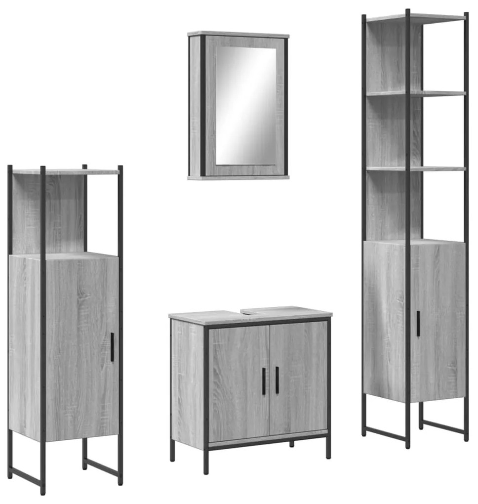 Set mobili da bagno 4 pz grigio sonoma in legno multistrato