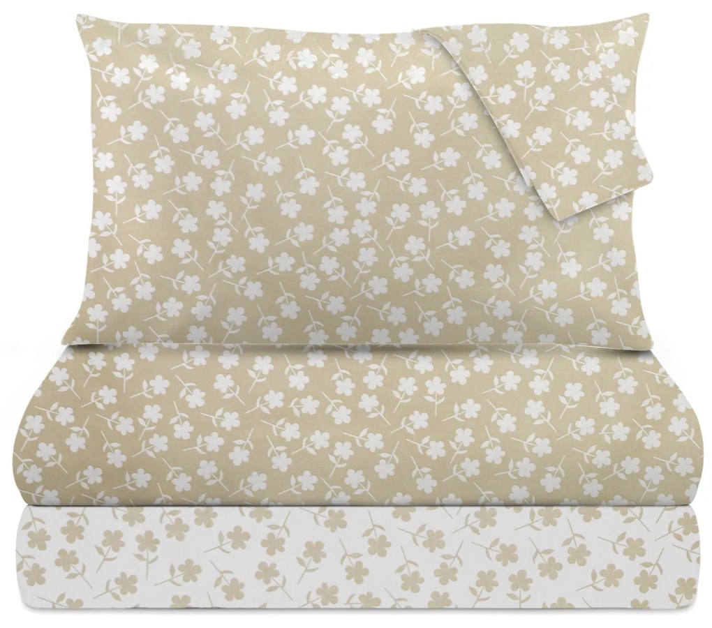 Completo letto matrimoniale poli fiore beige