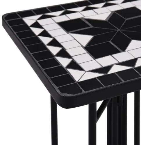 Tavolino di Servizio con Mosaico Nero e Bianco in Ceramica
