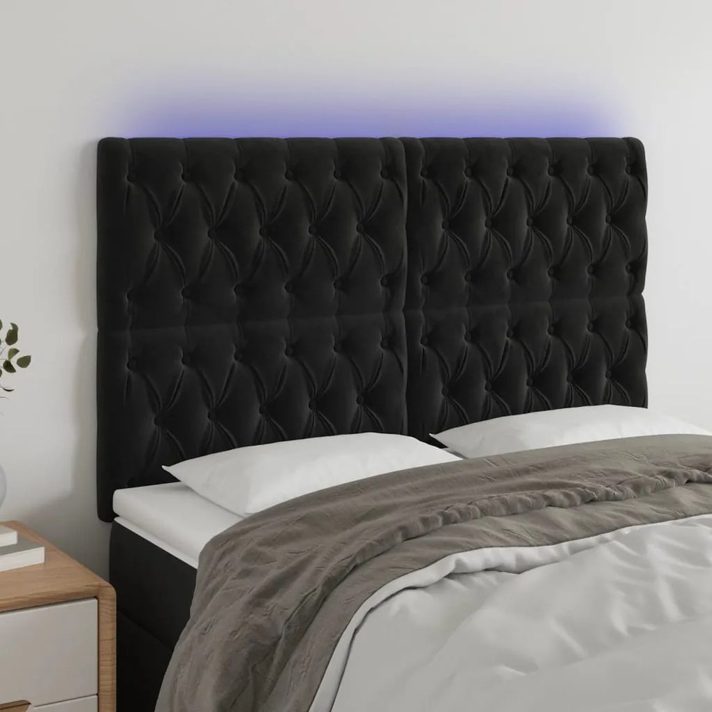 Testiera A Led Nera 144x7x118/128 Cm İn Velluto /