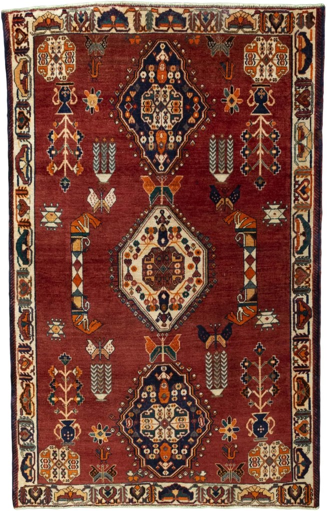 Shiraz Tappeto 130 x 200 Rosso (Iran) Annodato A Mano