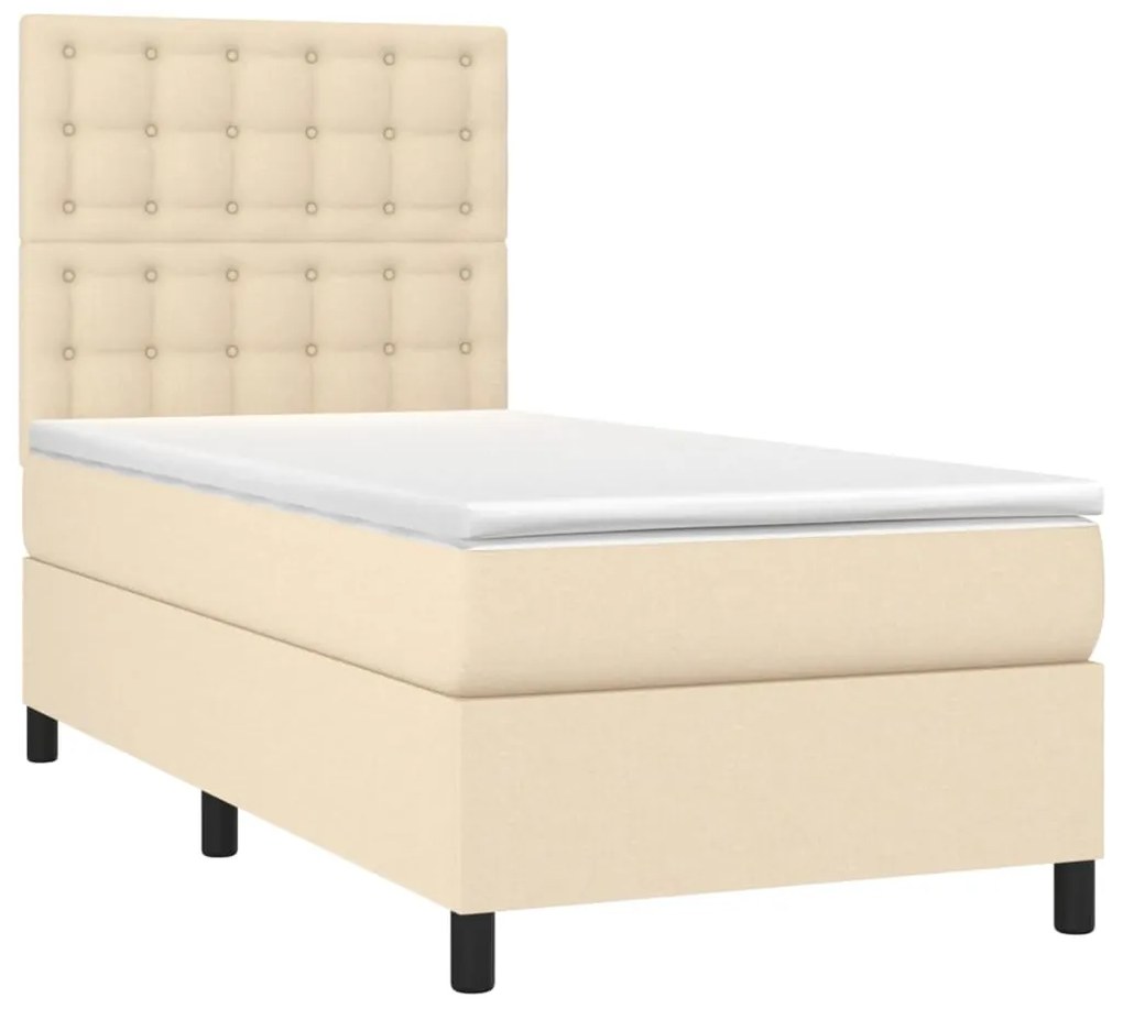 Letto a molle con materasso e led crema 90x190 cm in tessuto