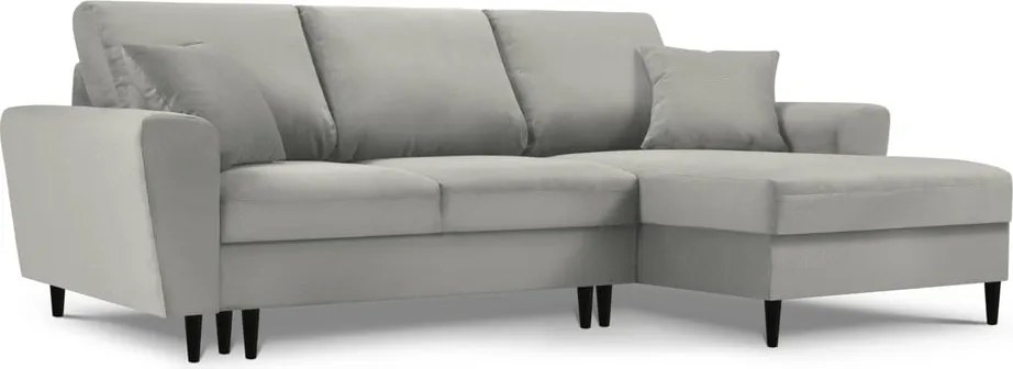 Divano angolare grigio chiaro allungabile e con contenitore (con penisola a destra/con chaise lounge) con rivestimento in velluto a coste Kyoto – Cosmopolitan Design