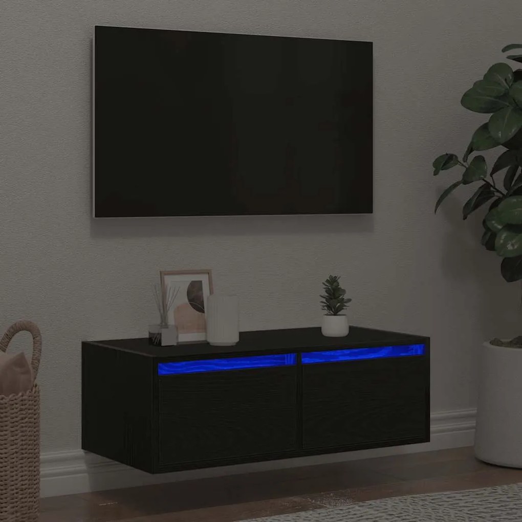 Mobile Porta Tv Con Luci Led Rovere Nero 75x35,5x25 Cm /