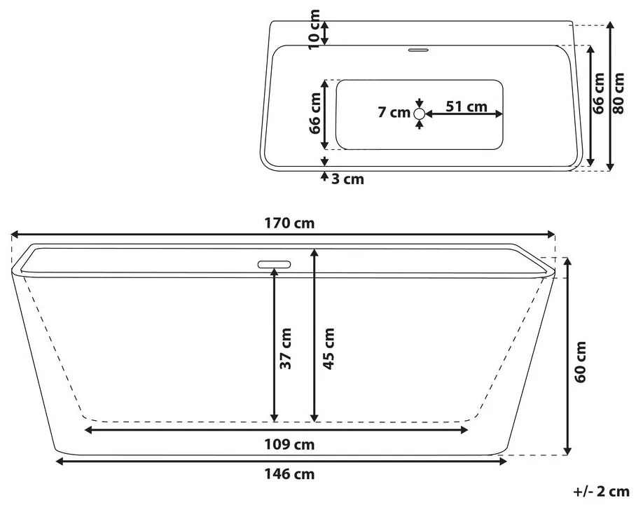 Vasca da bagno freestanding bianca 170 x 80 cm HASSEL Beliani