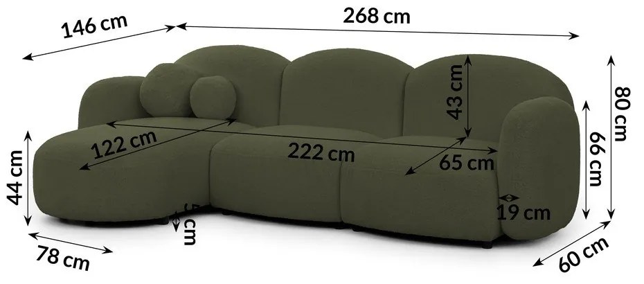 Divano angolare verde (con penisola a sinistra/con chaise lounge) con rivestimento in bouclé Orbit – Ropez