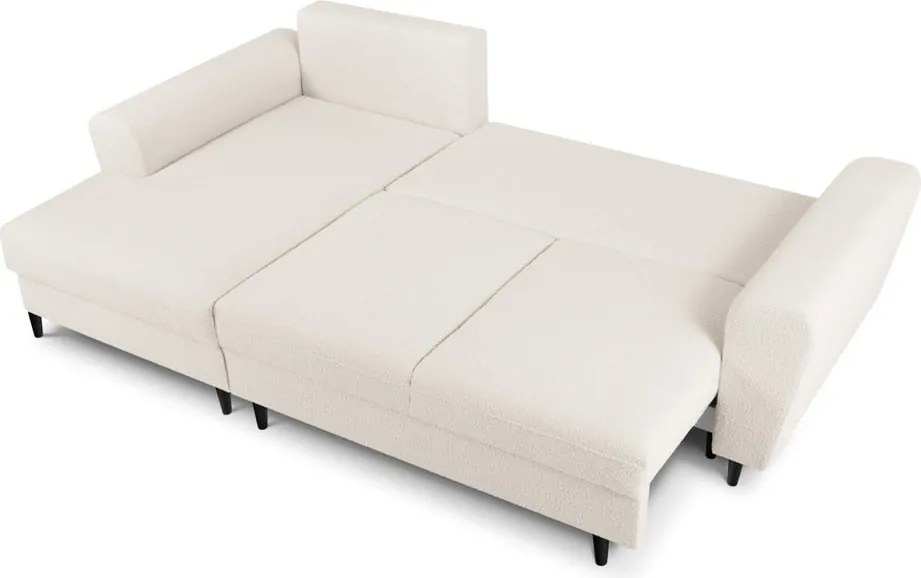 Divano angolare beige allungabile e con contenitore (con penisola a sinistra/con chaise lounge) con rivestimento in bouclé Kyoto – Cosmopolitan Design