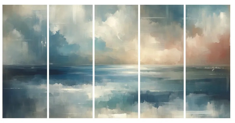 Quadri 5 pezzi – Mare calmo in toni pastello