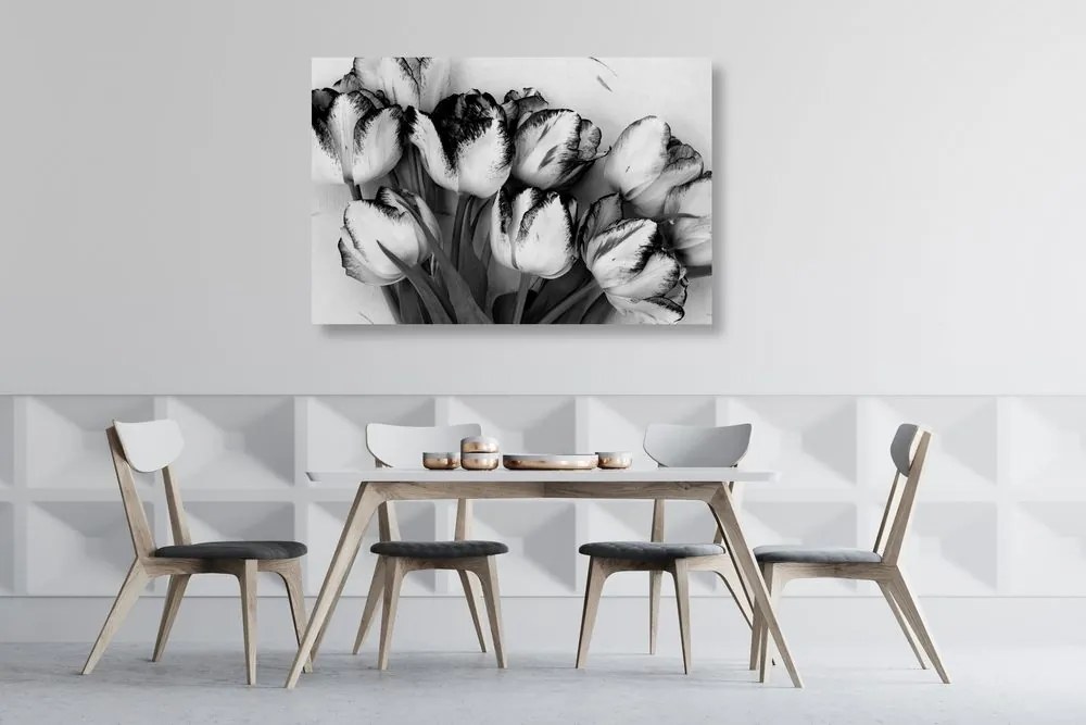 Quadro su tela – Tulipani primaverili in bianco e nero