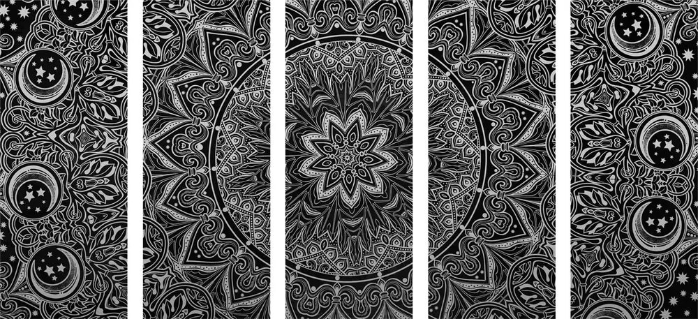 Quadri 5 pezzi – Mandala orientale in bianco e nero