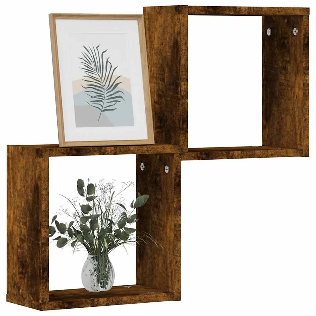Mensole A Cubo 2 Pz Rovere Fumo 30x15x30 Cm /