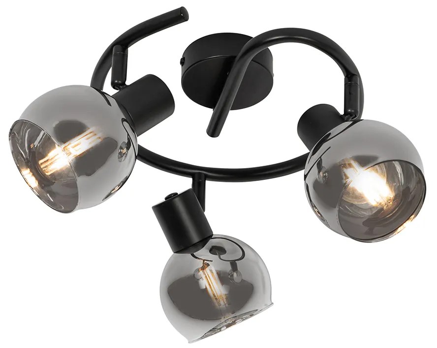 Faretto da Soffitto Smart Nero con Vetro Fumè 3 Luci incl. WiFi P45 - Vidro