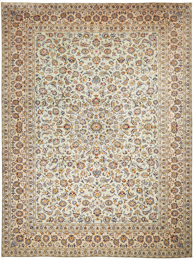 Kashan Tappeto 310 x 410 Verde (Iran) Annodato A Mano