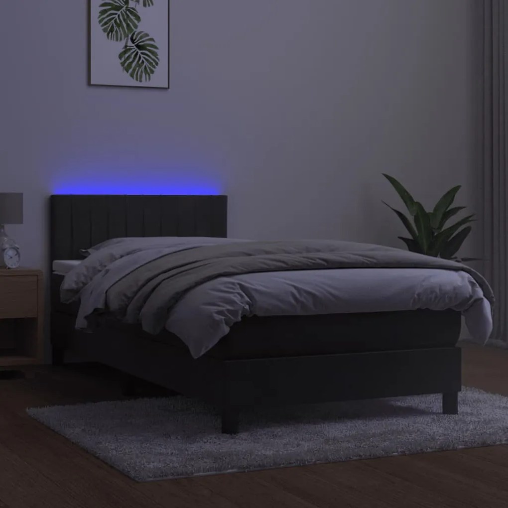 Letto a Molle con Materasso e LED Grigio Scuro 80x200cm Velluto