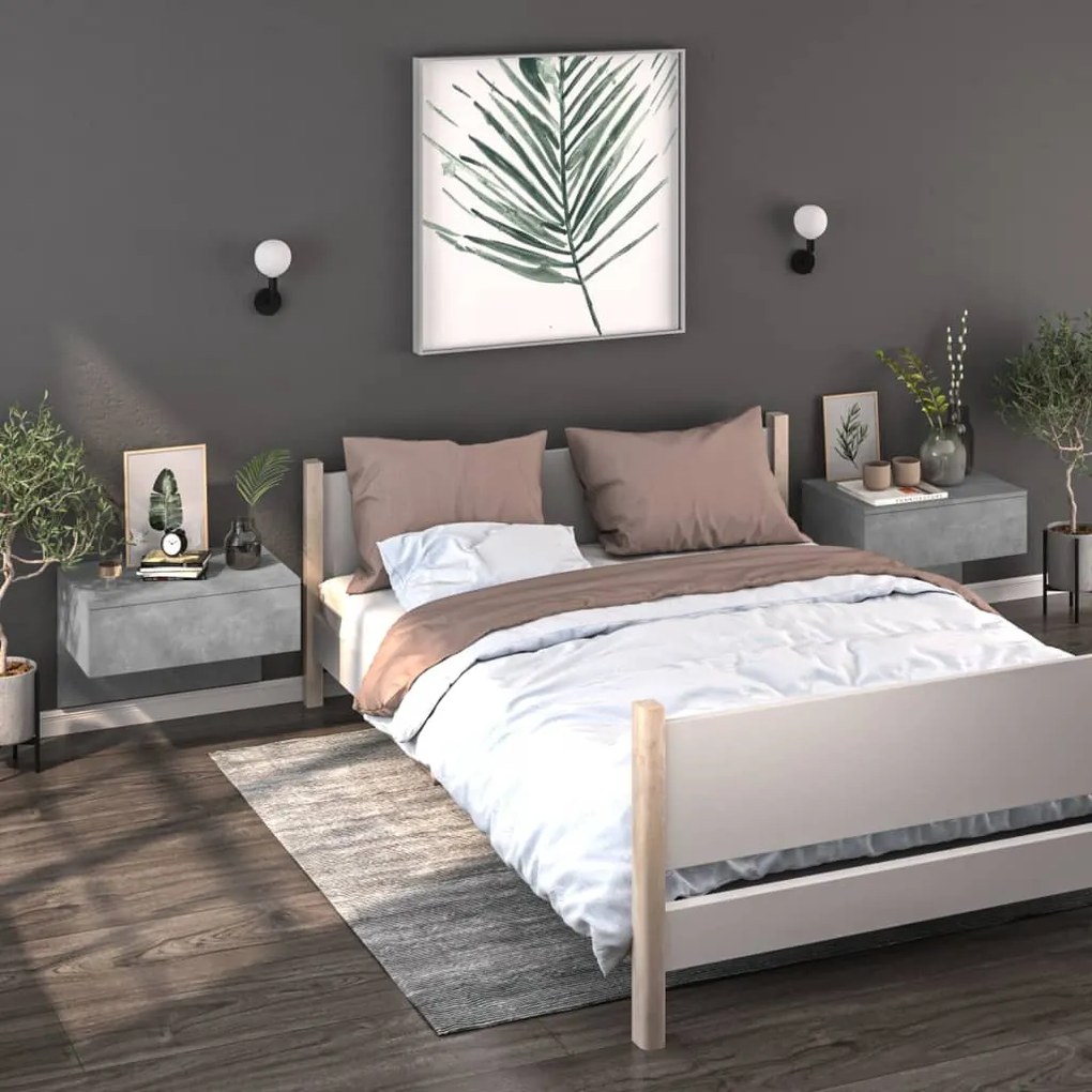 Comodini A Muro 2 Pz Grigio Cemento /