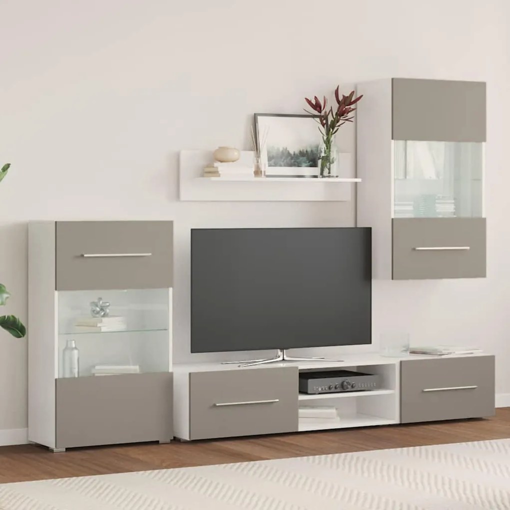 Mobile tv 5 pz con illuminazione a led grigio pietra truciolato