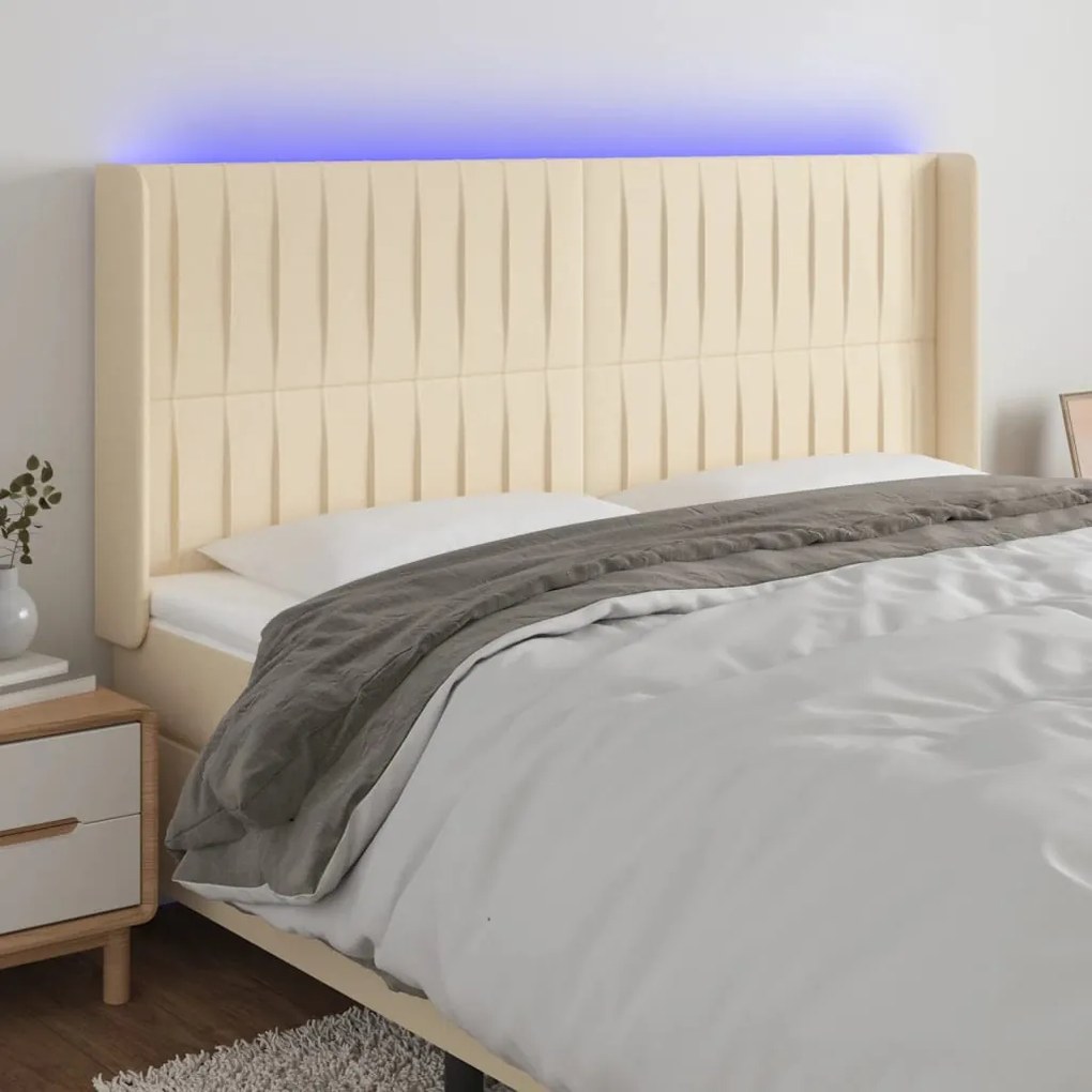 Testiera A Led Crema 183x16x118/128 Cm İn Tessuto /