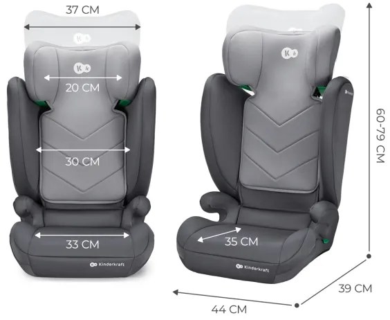 KINDERKRAFT - Seggiolino auto I-SPARK i-Dimensioni (100-150 cm) grigio