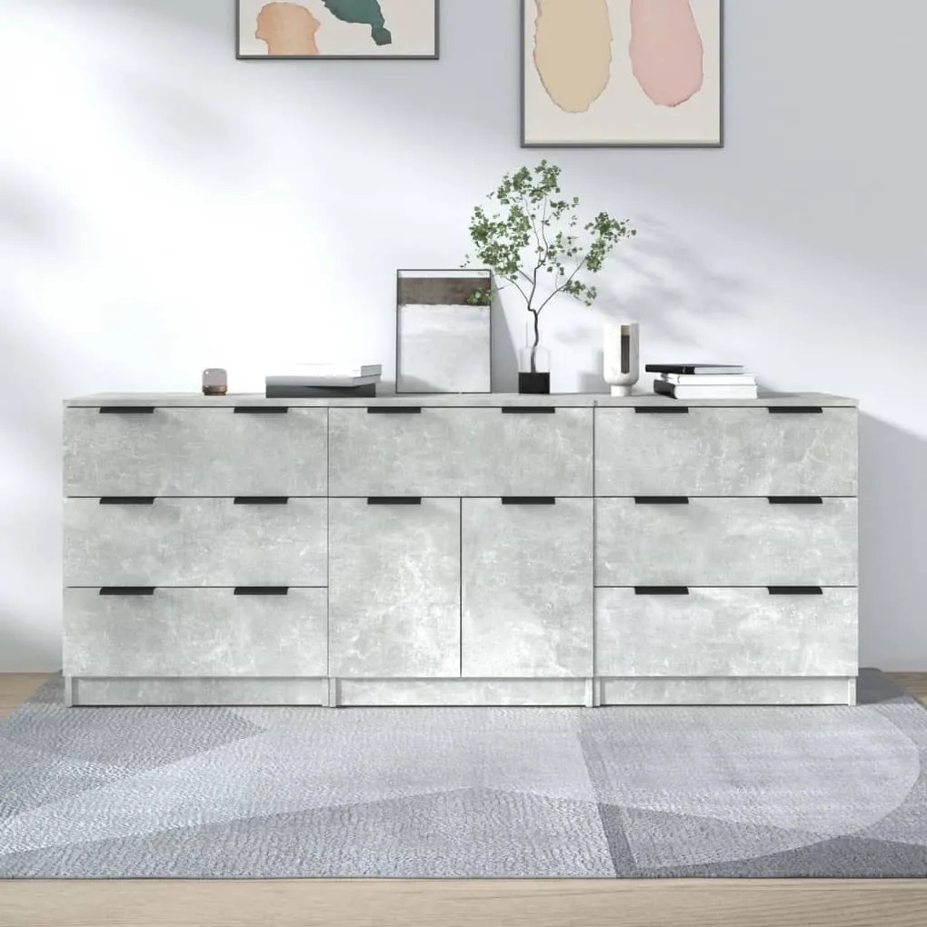 Credenze 3 Pz Grigio Cemento İn Legno Multistrato /