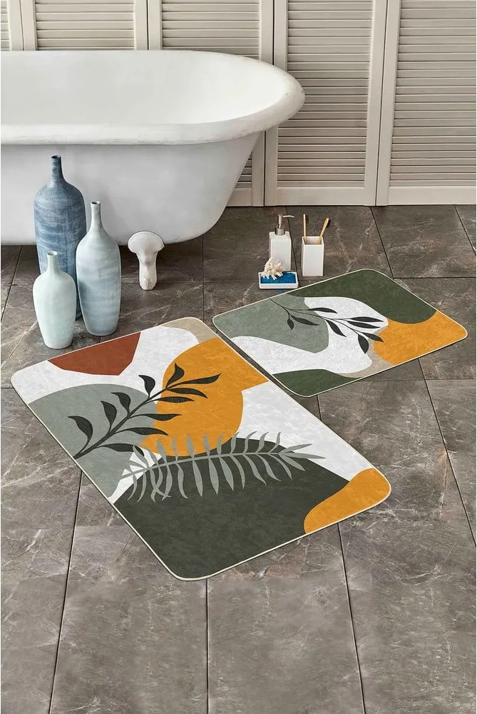 Set di tappetini per il bagno in velluto verdi 2 pz 60x100 cm Illustrated Autumn – Mila Home