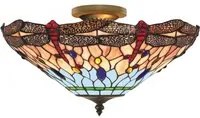 Plafoniera Tiffany Libellula Metallo Ottone Vetro 1 Luce E14