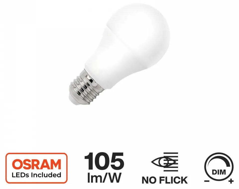 Lampada LED E27 12W, A60, 105lm/W - Dimmerabile Colore  Bianco Caldo 2.700K